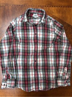 L.L. Bean Red Scotch Christmas Plaid Flannel Shirt, Women’s Slightly Fitted